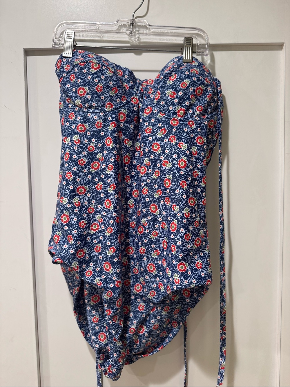Minnow Blue Floral One-Piece Swimsuit with Red & White Accents - Picture 3 of 6